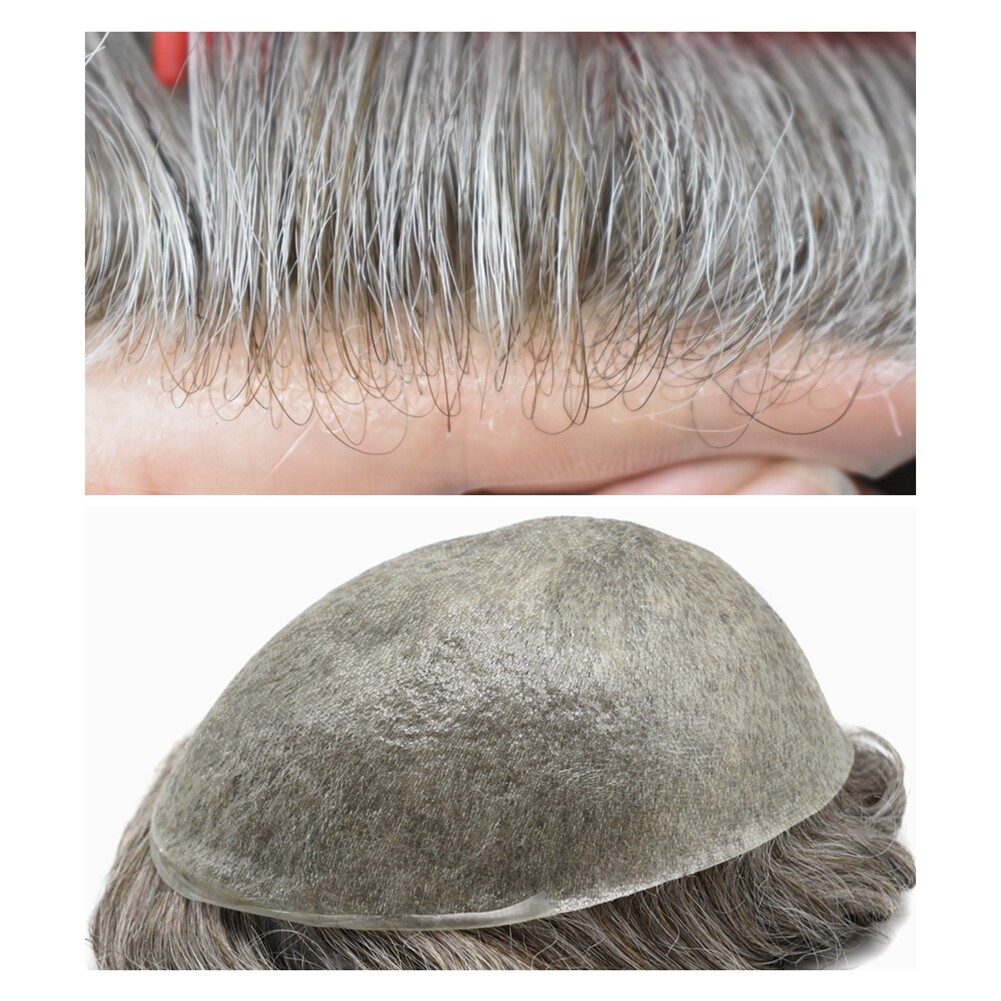 Thin Skin Mens Toupee Human Hair Replacement System V-Loop Poly Pu