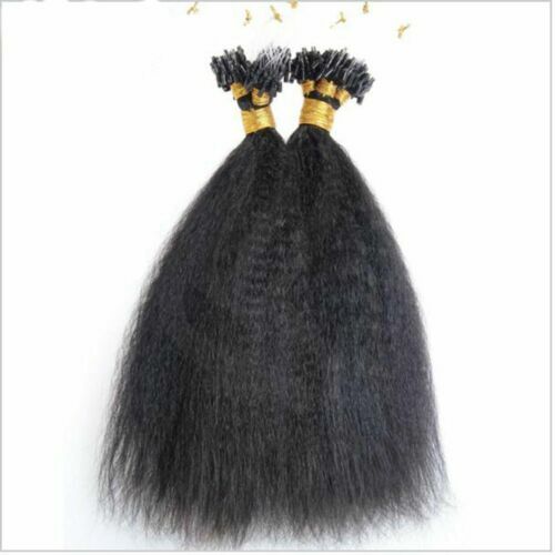 Kinky Straight Micro Loop Ring Human Hair Extension Coarse Yaki Brazilian Hair