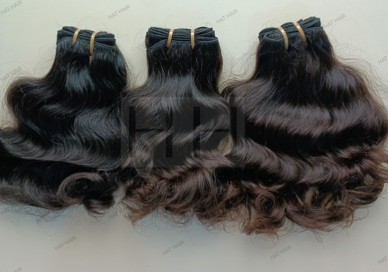 14 inch Raw Indian Wavy Human hair extensions Machine weft, Raw Unprocessed bund