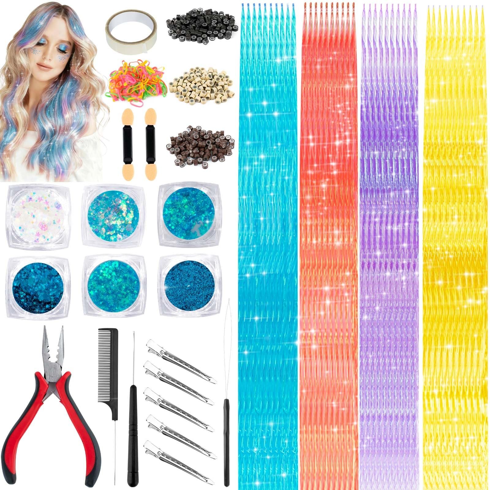 Hair Extension Tools Kit,300 Pcs Silicone Lined Micro Links Beads（3 Blue