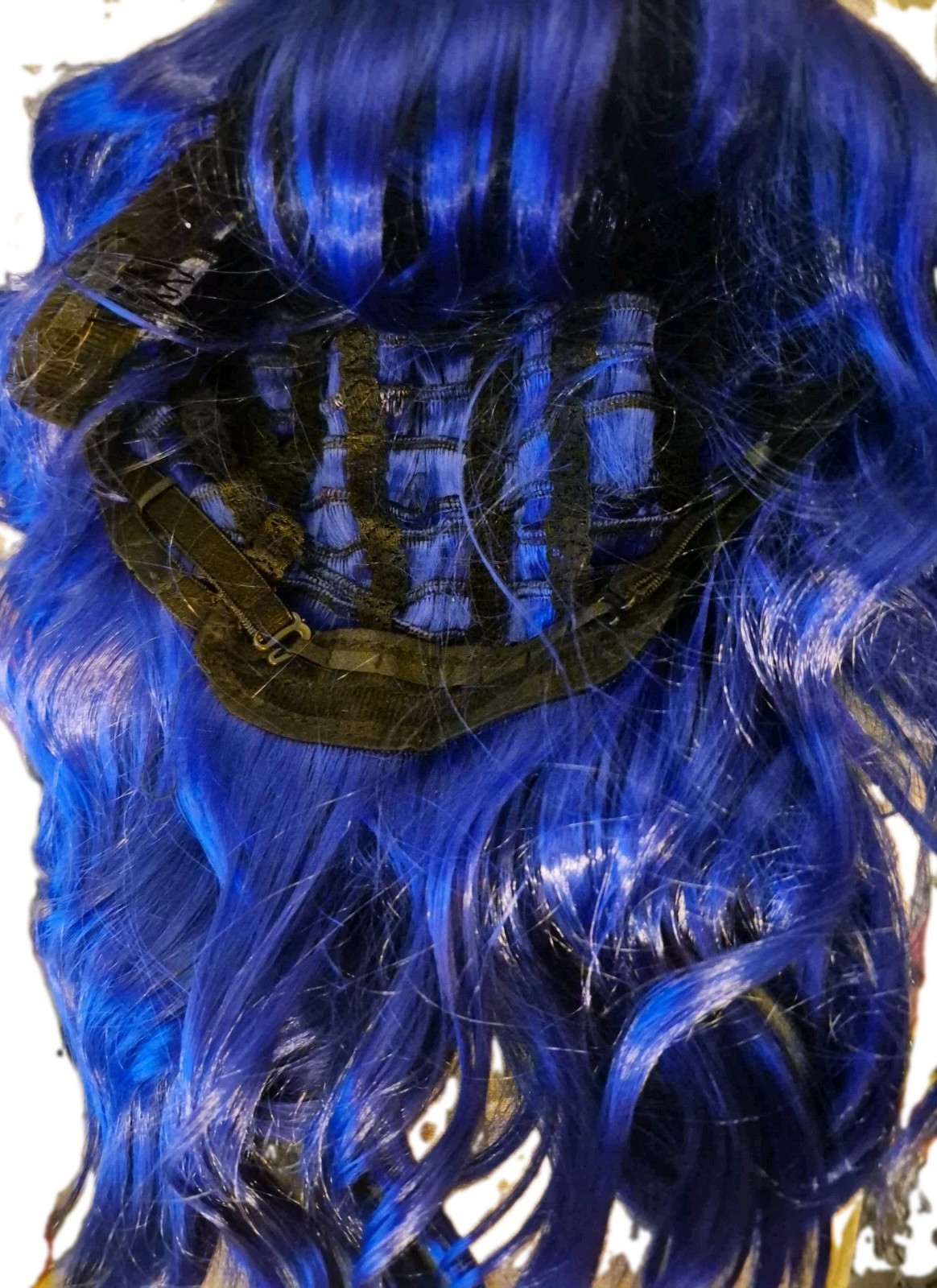 Blue Curly Wavy Bangs Medium Length Women Wig Synthetic Cosplay Anime Wig
