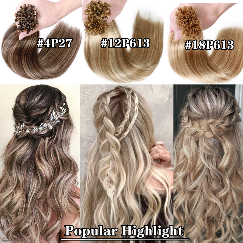 Remy Nail U Tip 100% Human Hair Extensions Fusion Keratin Pre Bonded Balayage US