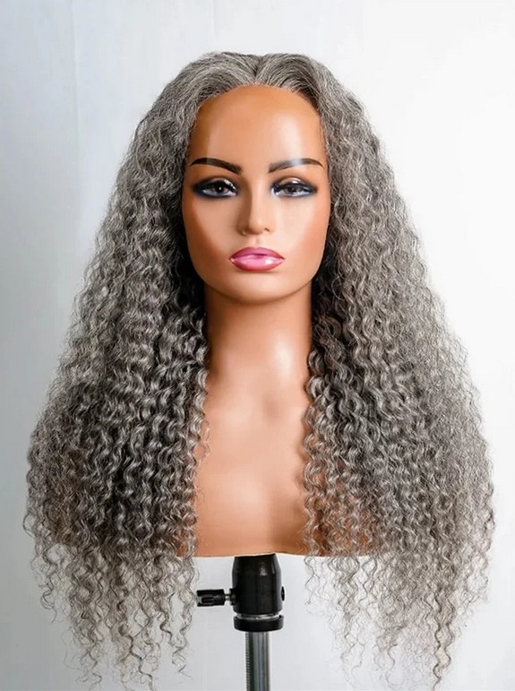 Pepper Gray Curly Wavy 13×4 Lace Front Wigs 100% Human Hair Wigs
