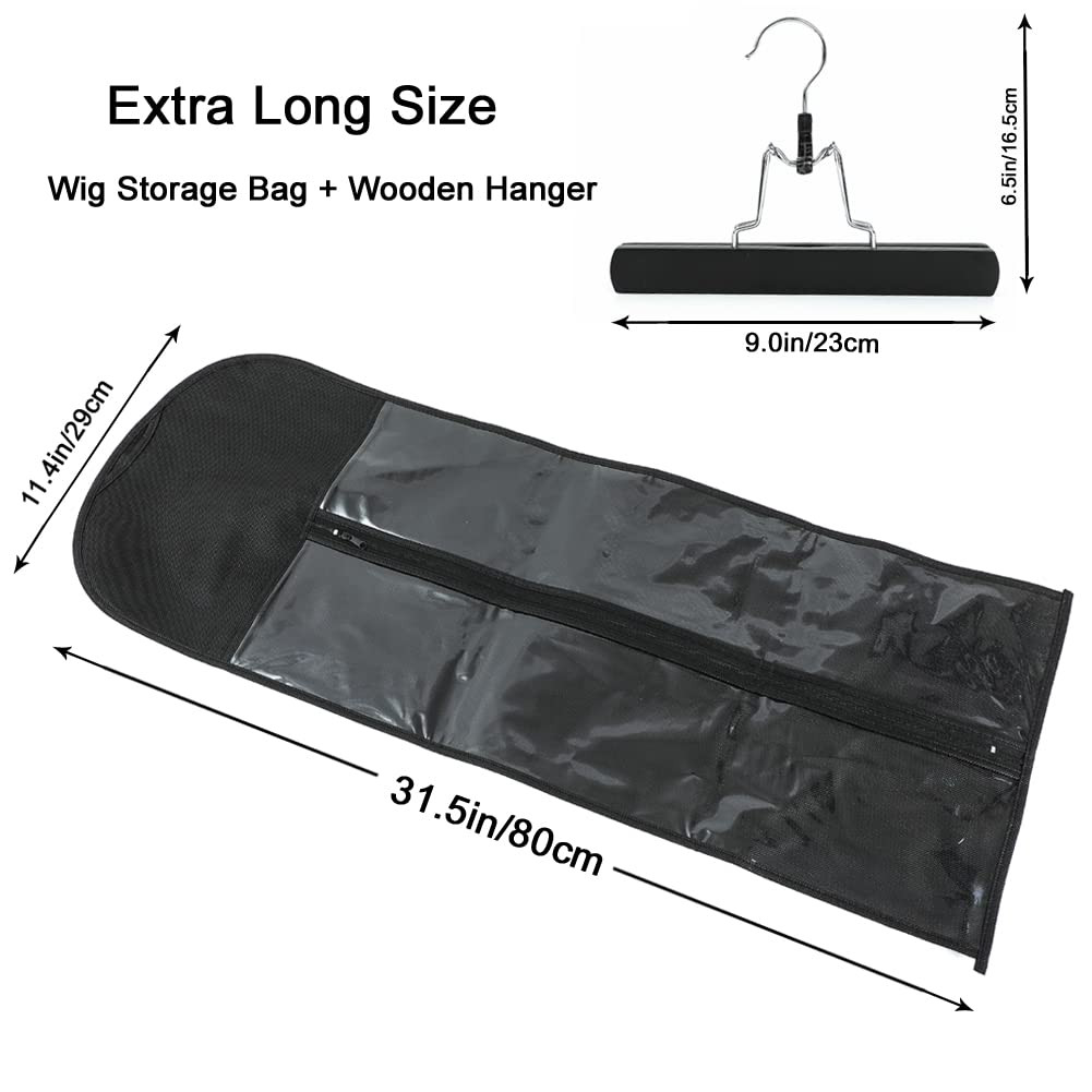 Hair Extension Holder, Extra Long Wig Storage Bag with Hanger for Multiple Wigs