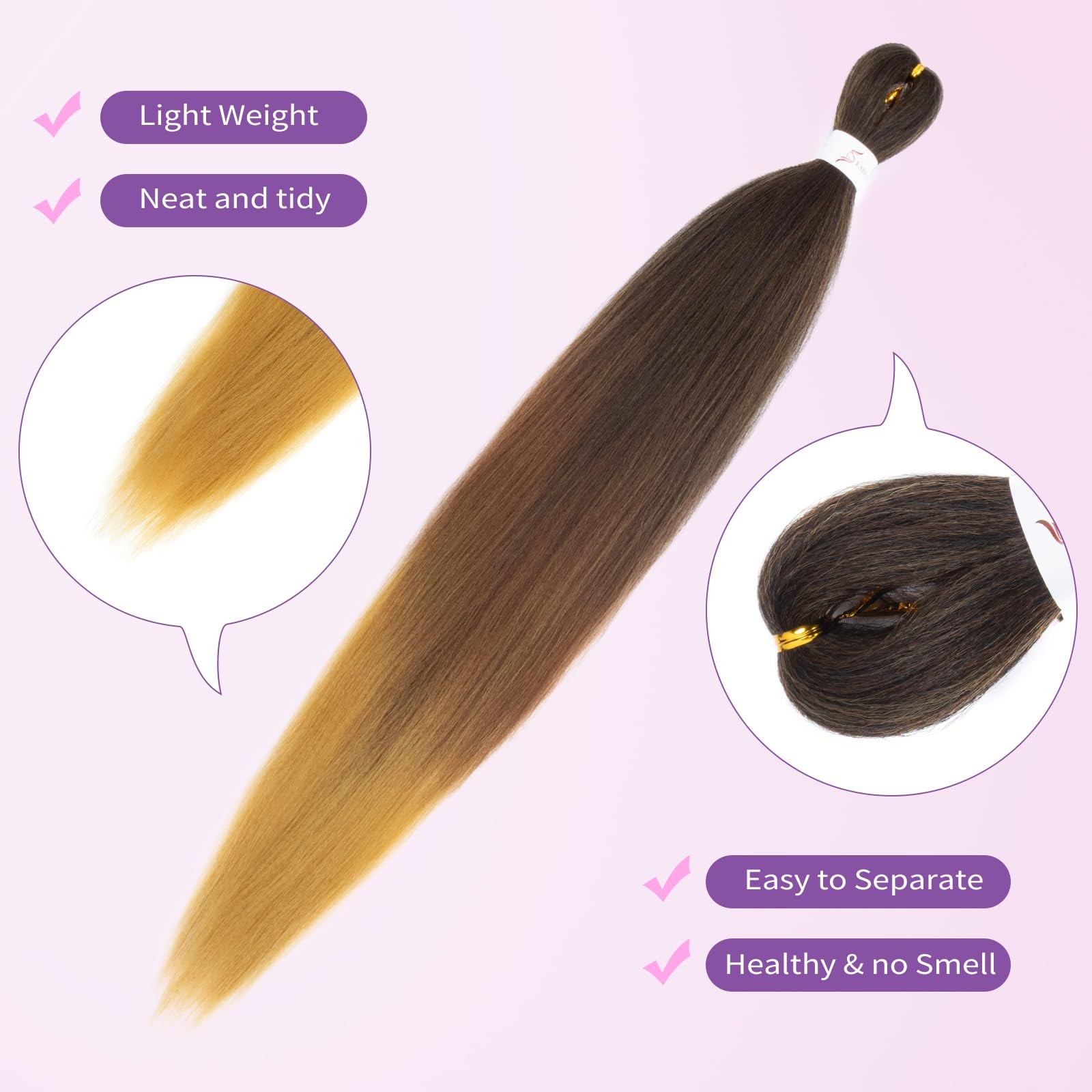28 Inch 8Packs #1B/27/30 Pre Stretched Braiding Hair For Women | Low Temperat…