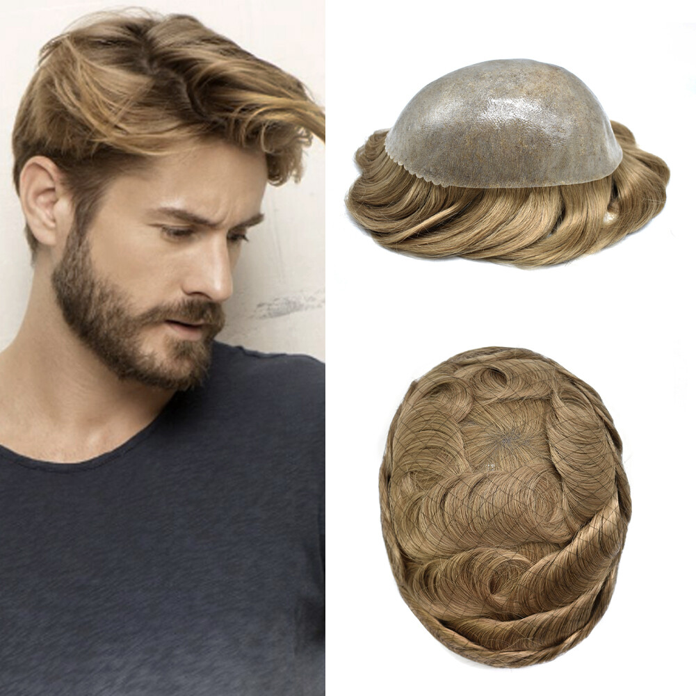 Full Poly Thin Skin Hair PieceMens Toupee Human Hair Systems Replacement System