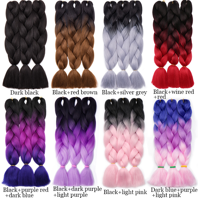 Ombre Highlight Jumbo Braiding Hair Extensions Weaving Hair Multi-color 24″ PINK