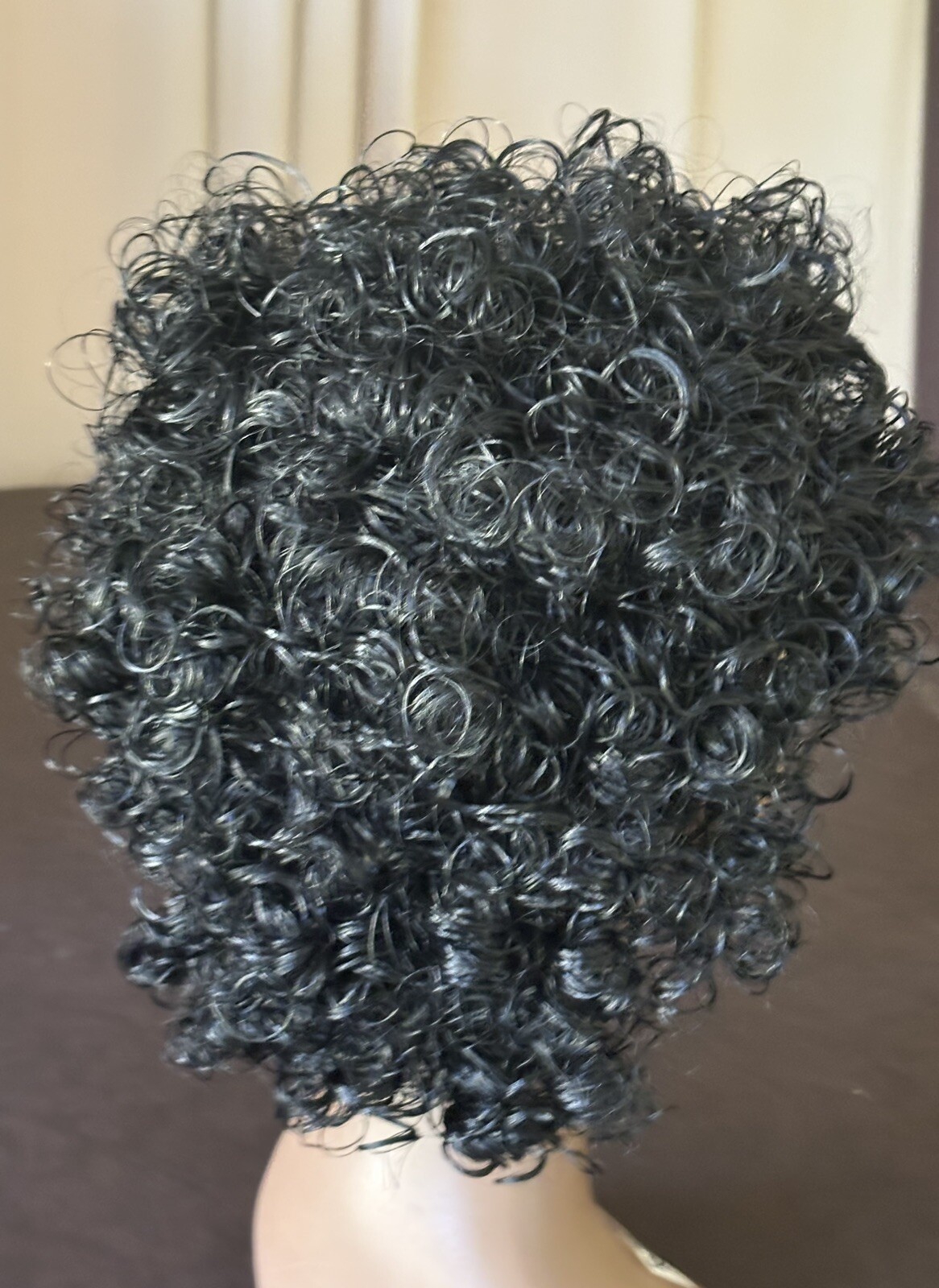 Black Synthetic Wig Mid-Length Curly Net Cap Adjustable Clean GUC 7-1