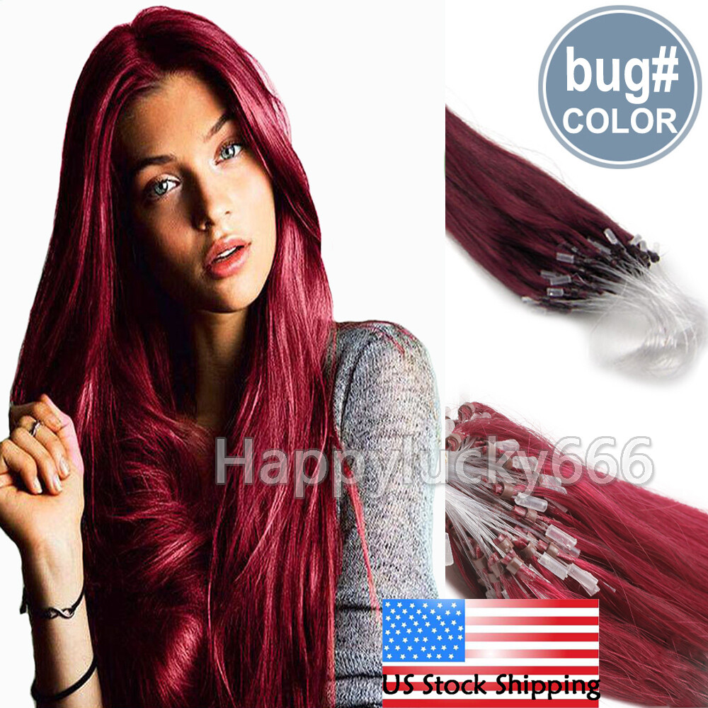 Fish Line Loop Micro Ring Beads Link Indian Remy Human Hair Extensions Straight
