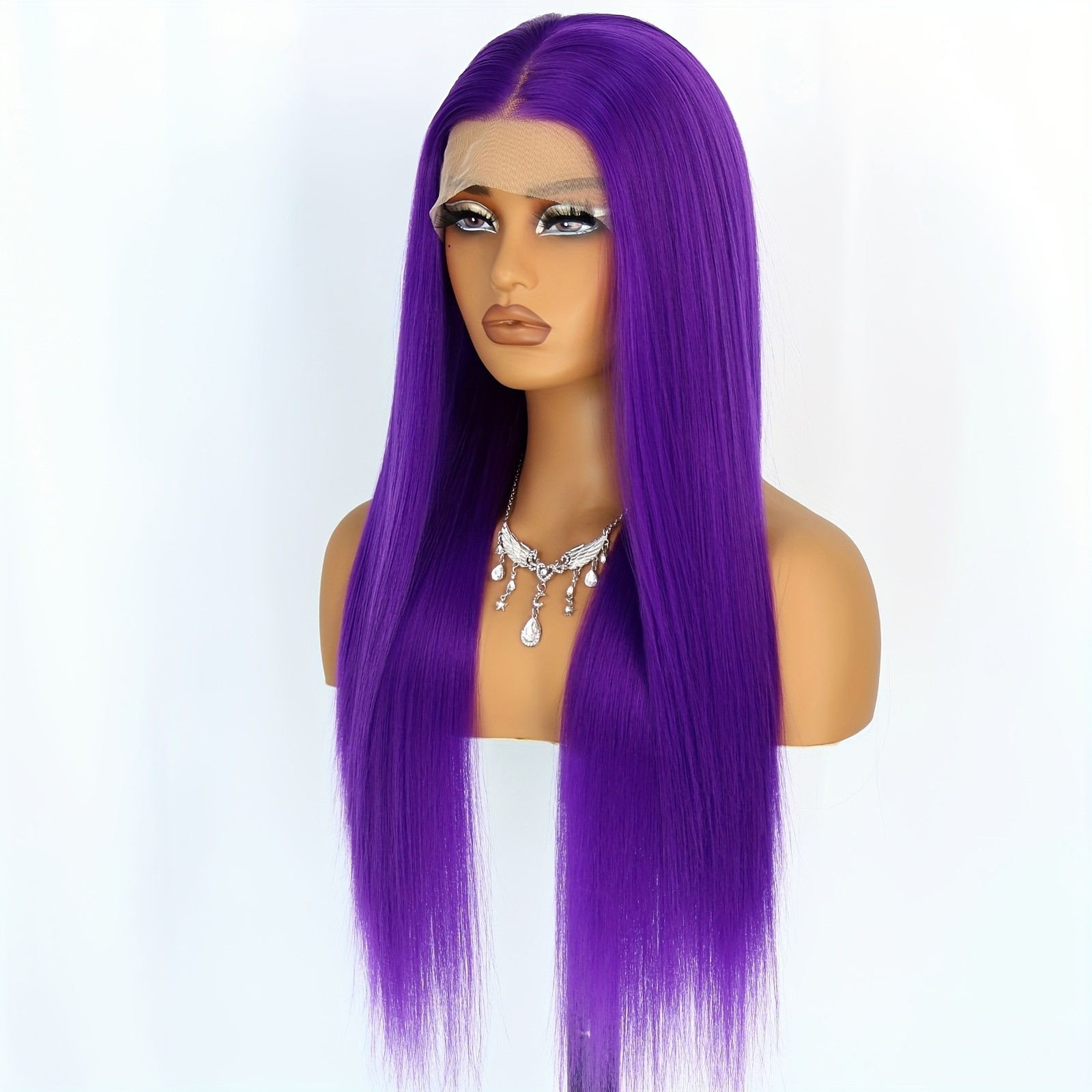 Synthetic Long Straight Purple Hair Lace Front Wigs Women Party Heat Resistant