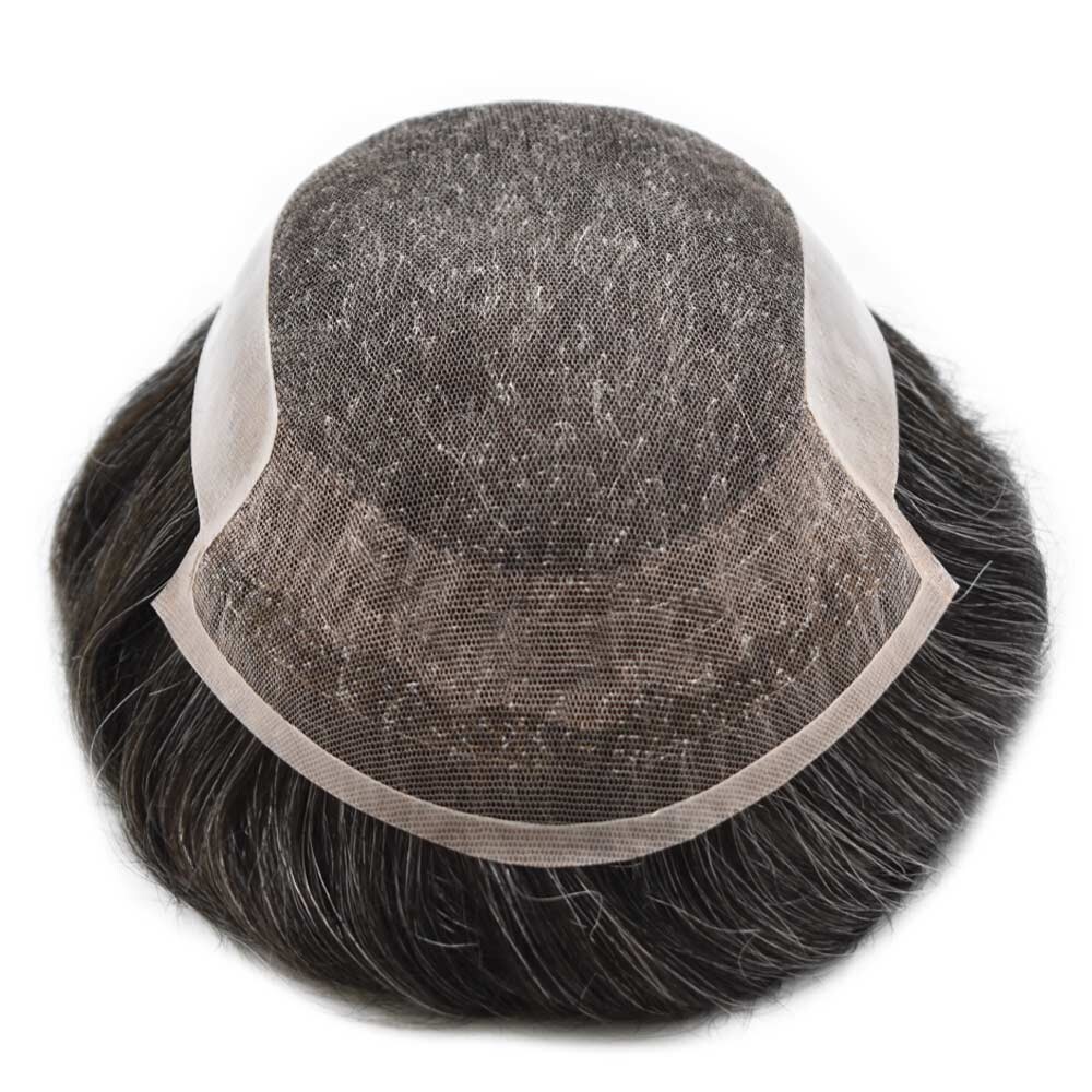 Mens Toupee Hairpiece French Lace Front Hair System Replacement Wig Unit for Men
