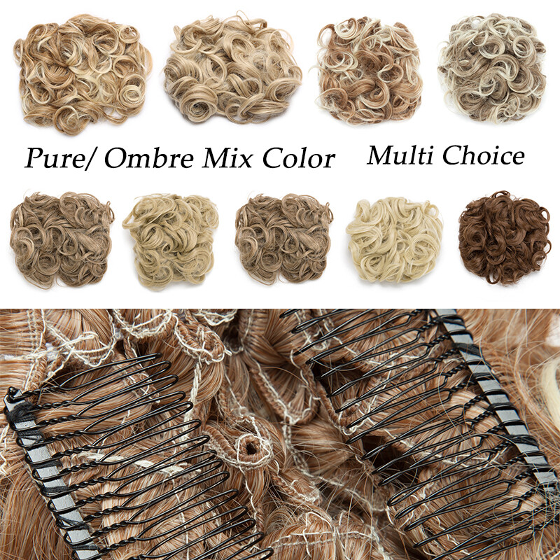 LARGE Curly Messy Bun Clips In Hair Extension THICK Chignon Updo As Human Blonde