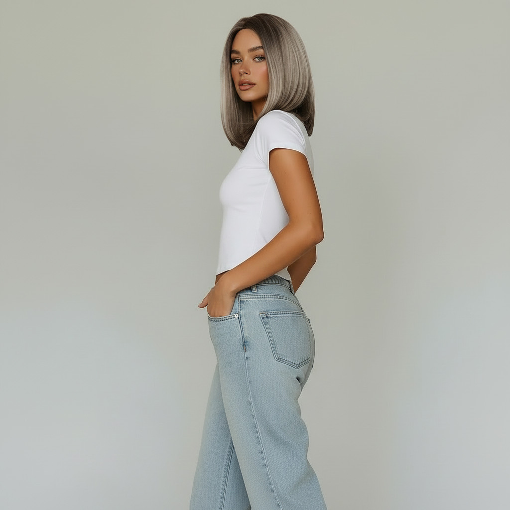 “Jenna” – Short Rooted Blonde Wig with Low Lites