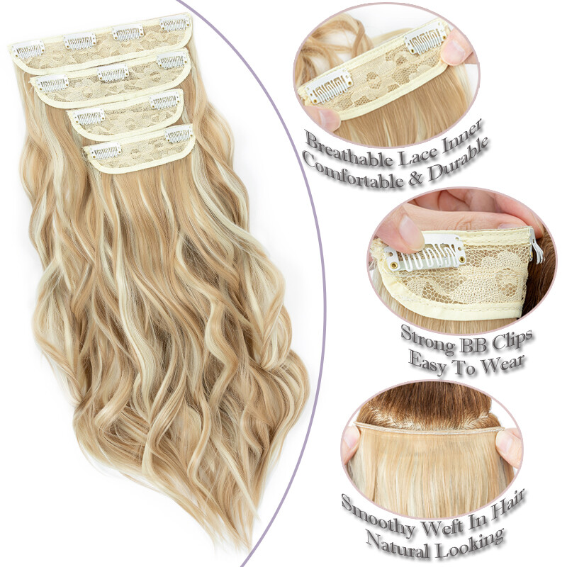 4PCS Clip In 100%Real THICK as Human Hair Extension Full Head Highlight Balayage