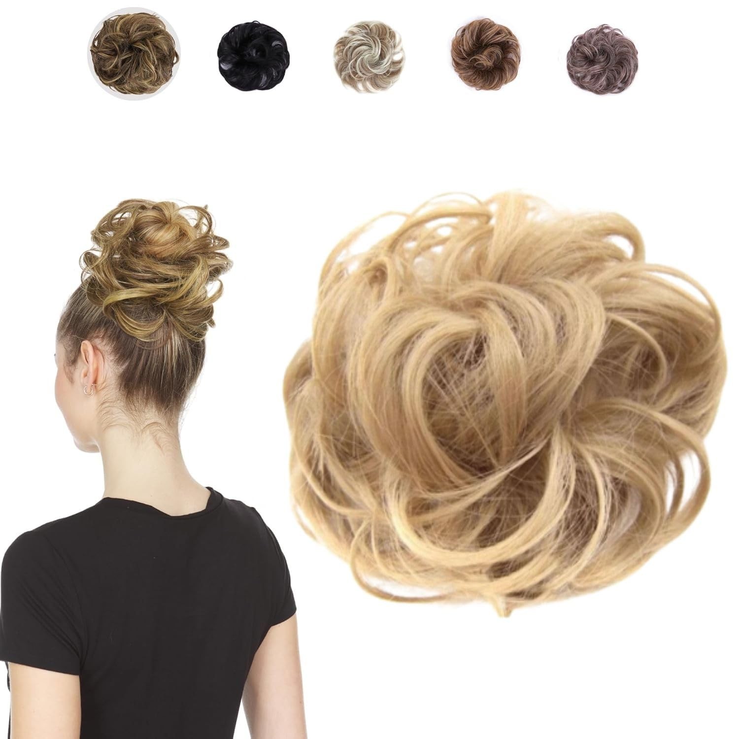 Juvabun Messy Bun Hair Extension JB-MB-04 Elastic Band Bun Hairpiece – Gold