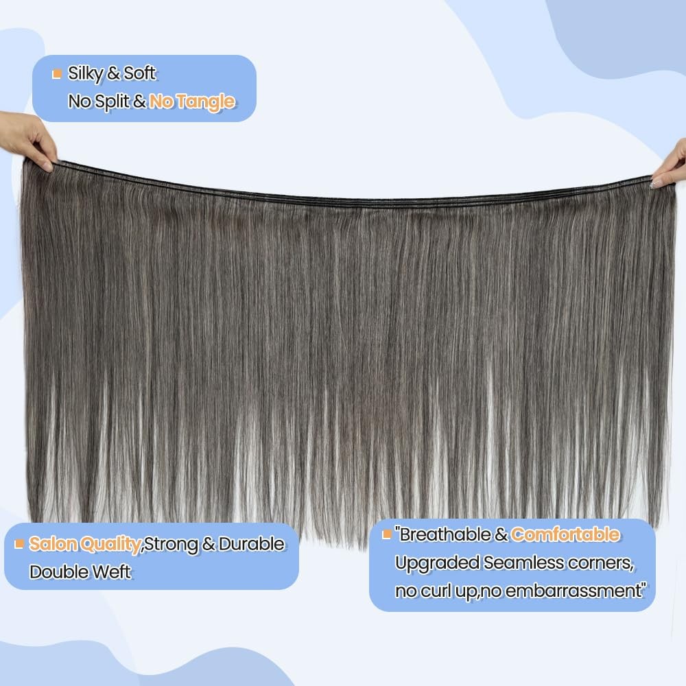 Smartinnov Salt And Pepper Gray Human Hair Sew In Hair Extensions For Women 22