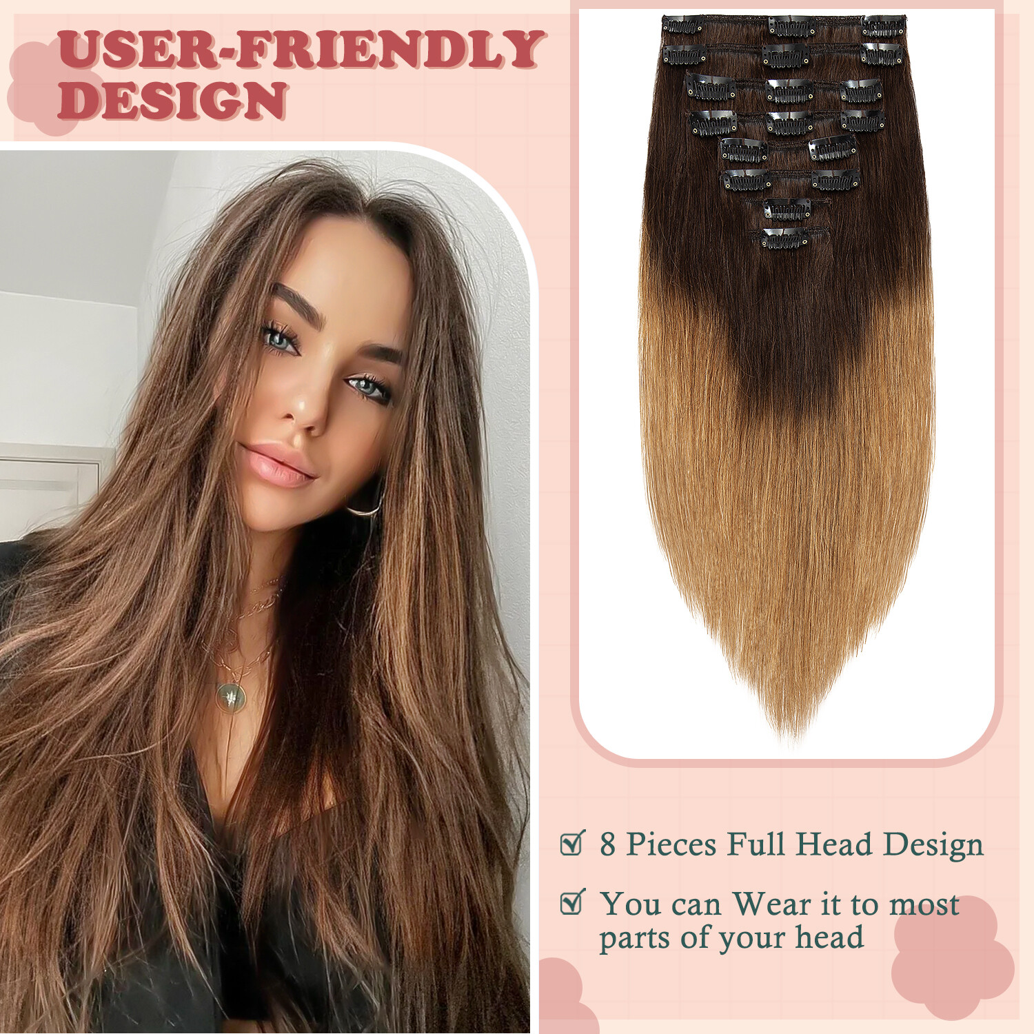 Premium Clip In 100% Real Human Remy Hair Extensions Full Head Highlight LONG US