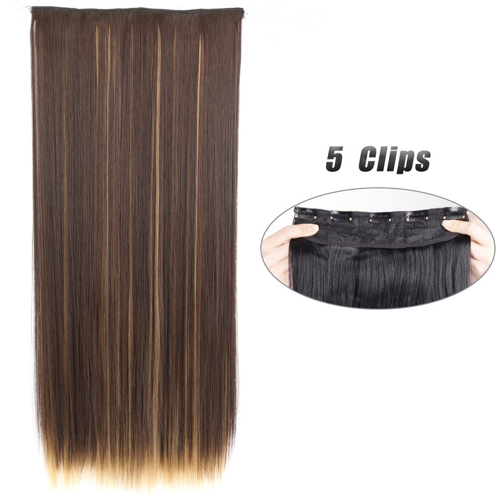 Synthetic 5 Clip In Hair Extension Long Straight Hairstyle Hairpiece Black Brown