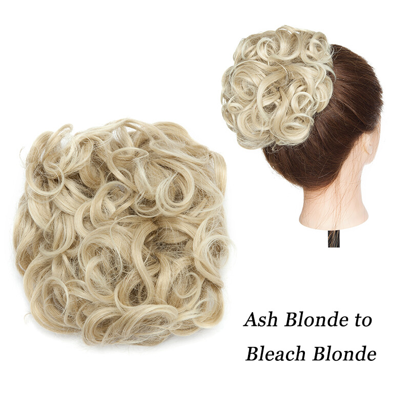 LARGE Curly Messy Bun Clips In Hair Extension THICK Chignon Updo As Human Blonde