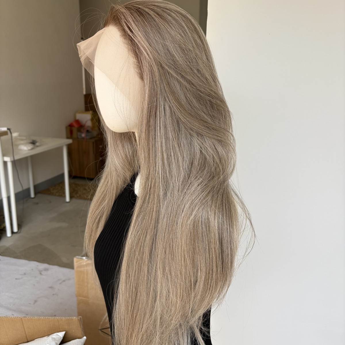 Layered Lace Front Wig Heat Resistant Hair Long Straight Mix Grey