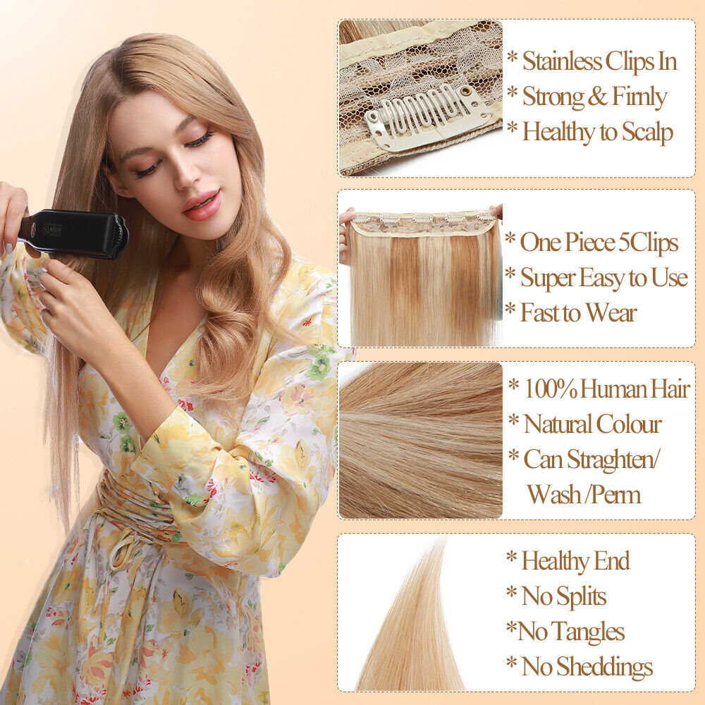 THICK One Piece Clip In 100% Remy Human Hair Extensions Remi 3/4 Full Head Ombre