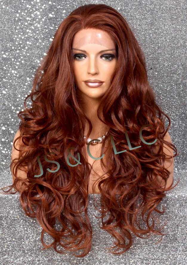 Human Hair Blend Full Lace Front Wig long Curly Auburn Mixed Hair DHO 33-130