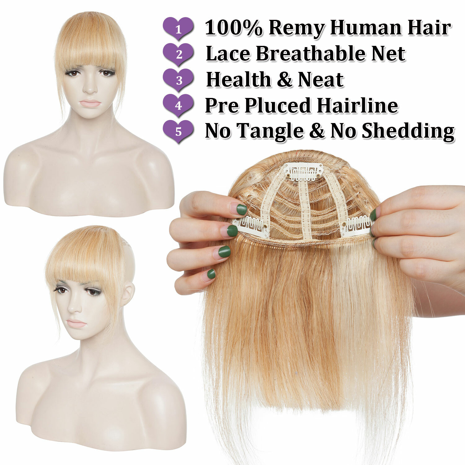 Clip In 100% Thin Thick Fringe Bangs Remy Human Hair Hairpiece Topper For Women