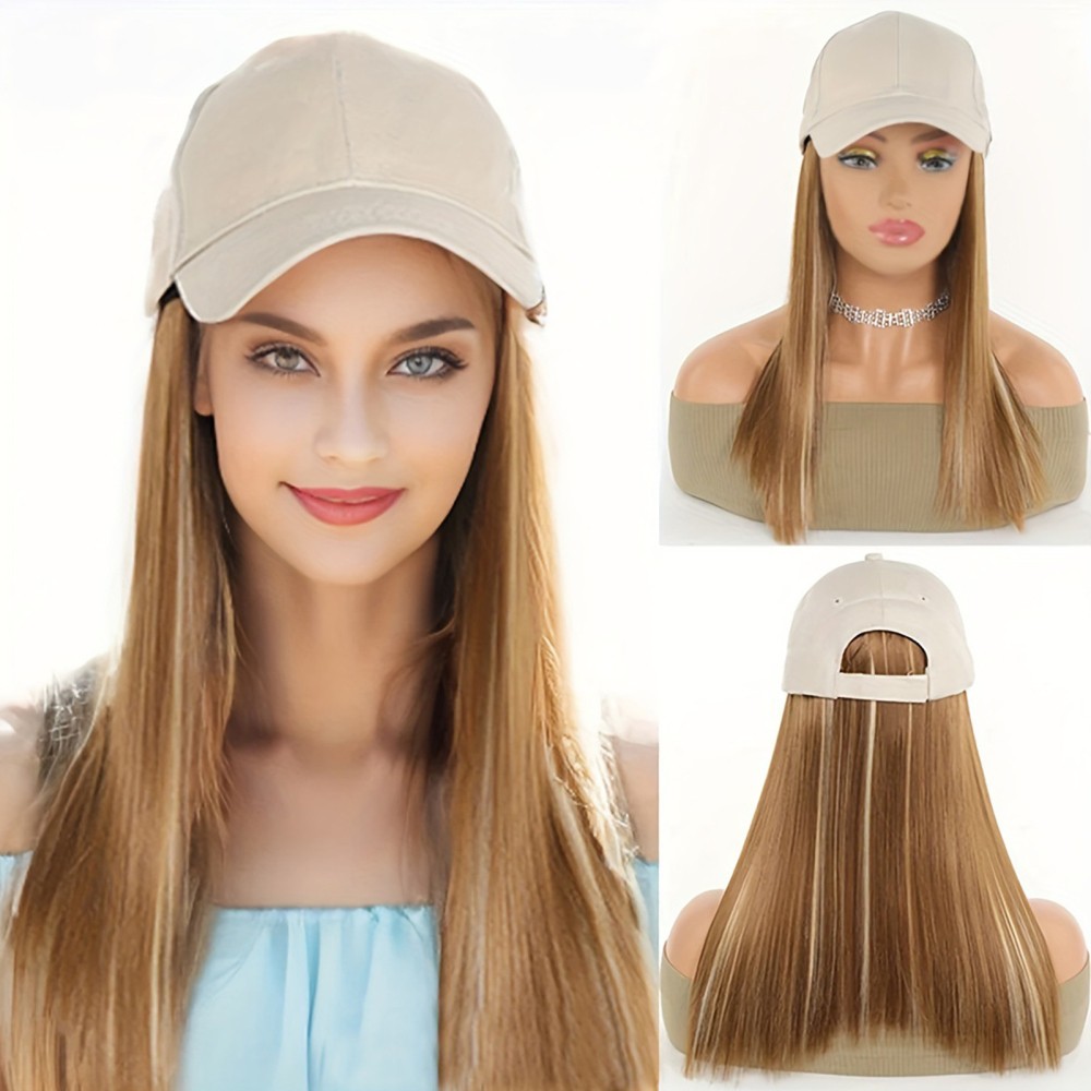12inch Women Long Straight Wig Baseball Hat With Synthetic Hair Baseball Cap Wig