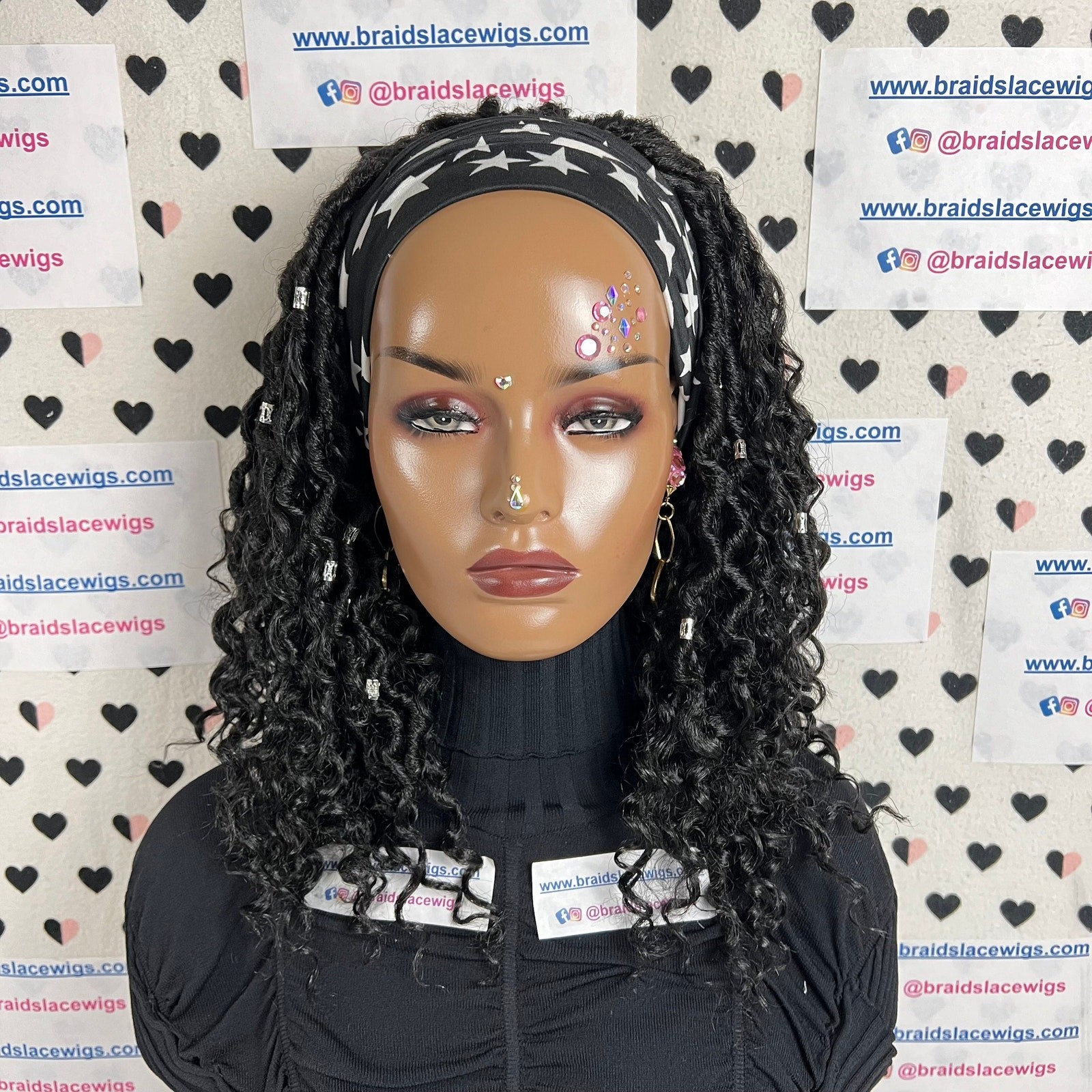 Short Faux Locs Headband Wig Boho Goddess Loc Distressed Curly Dreadlocks Wigs