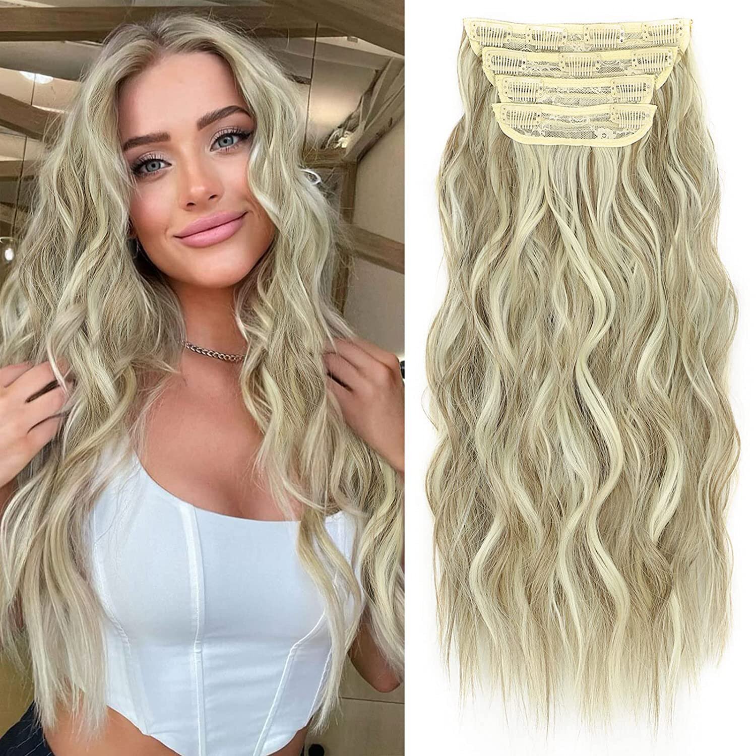 Clip in Long Wavy Synthetic Hair Extension 24 Inch 23 Colors 4PCS 200g