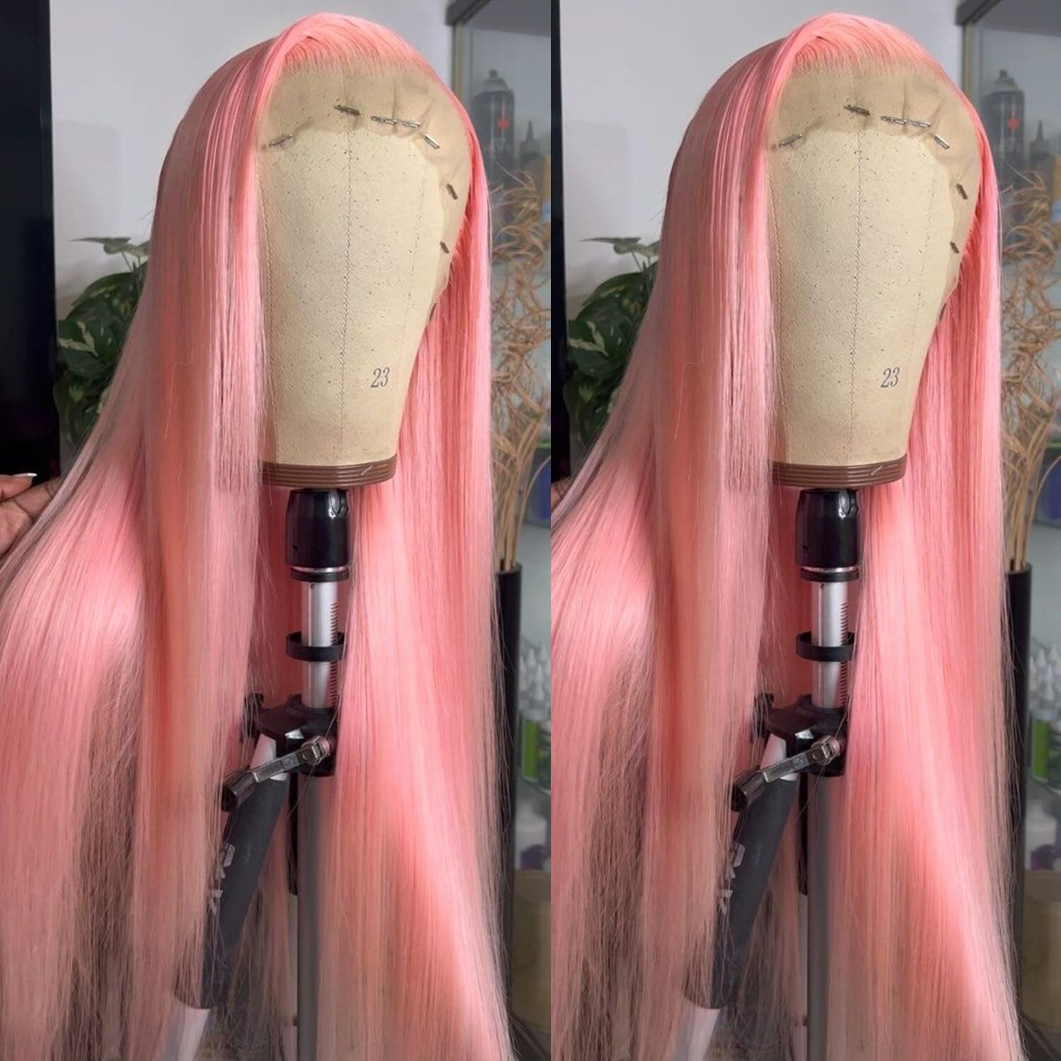 Pink Lace Front Wigs for Women Girls Party Long Silky Straight Hair Glueless Wig