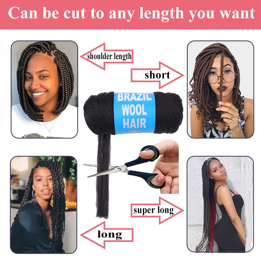 COOKOO 4 Roll Natural Black Brazilian Wool Hair for African Crochet Braids Seneg