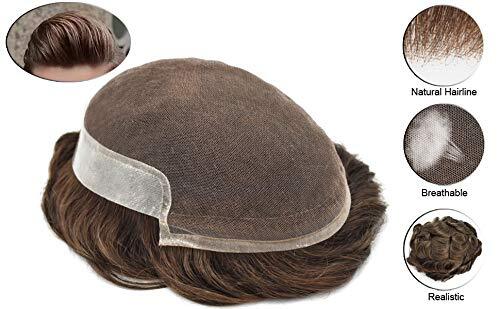 Mens Toupee French Lace Human Hairpiece Front Lace Natural Hairline Wigs BX2