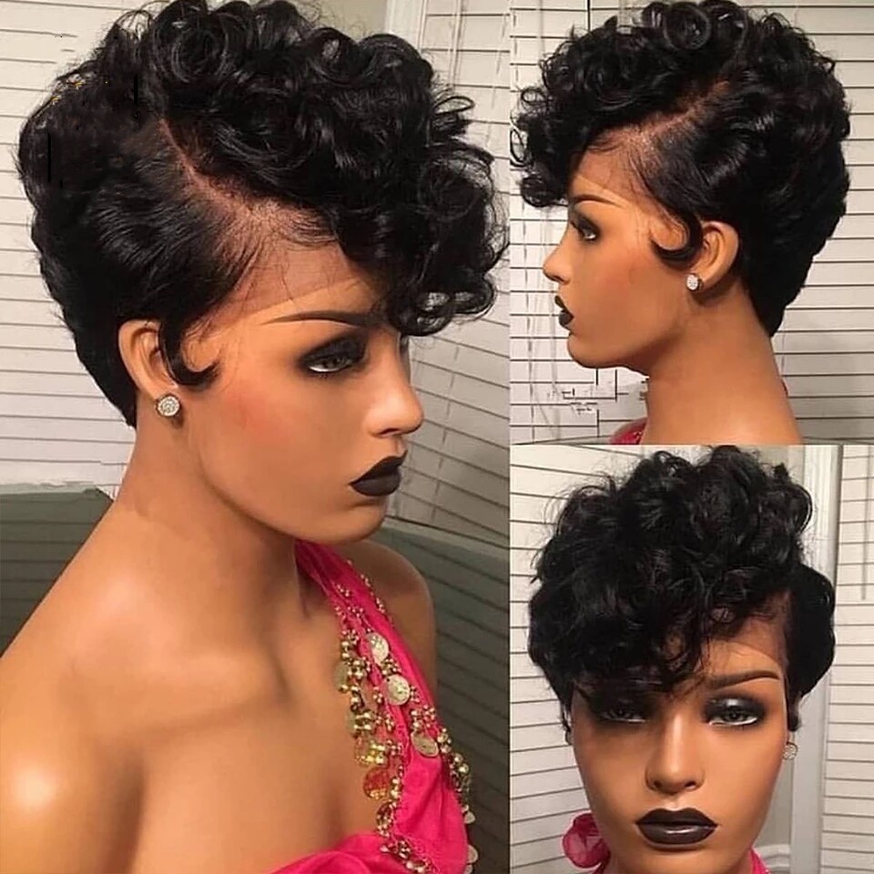 Short 4×4 Lace Closure Wig Pixie Cut Wigs for Black Women Brazilian Curly Wigs