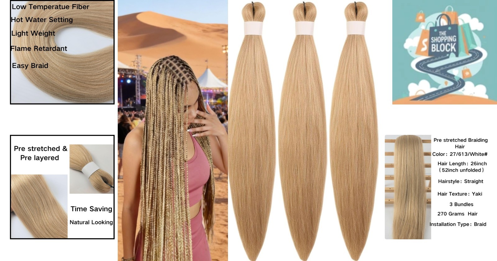 52in Mix Color Honey White Blonde Pre-Stretched Braiding Hair