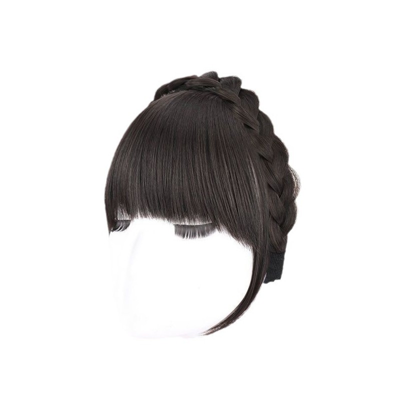 Synthetic Fake Bangs Hair Neat Fringe Bands Women Double Row Braids Headband