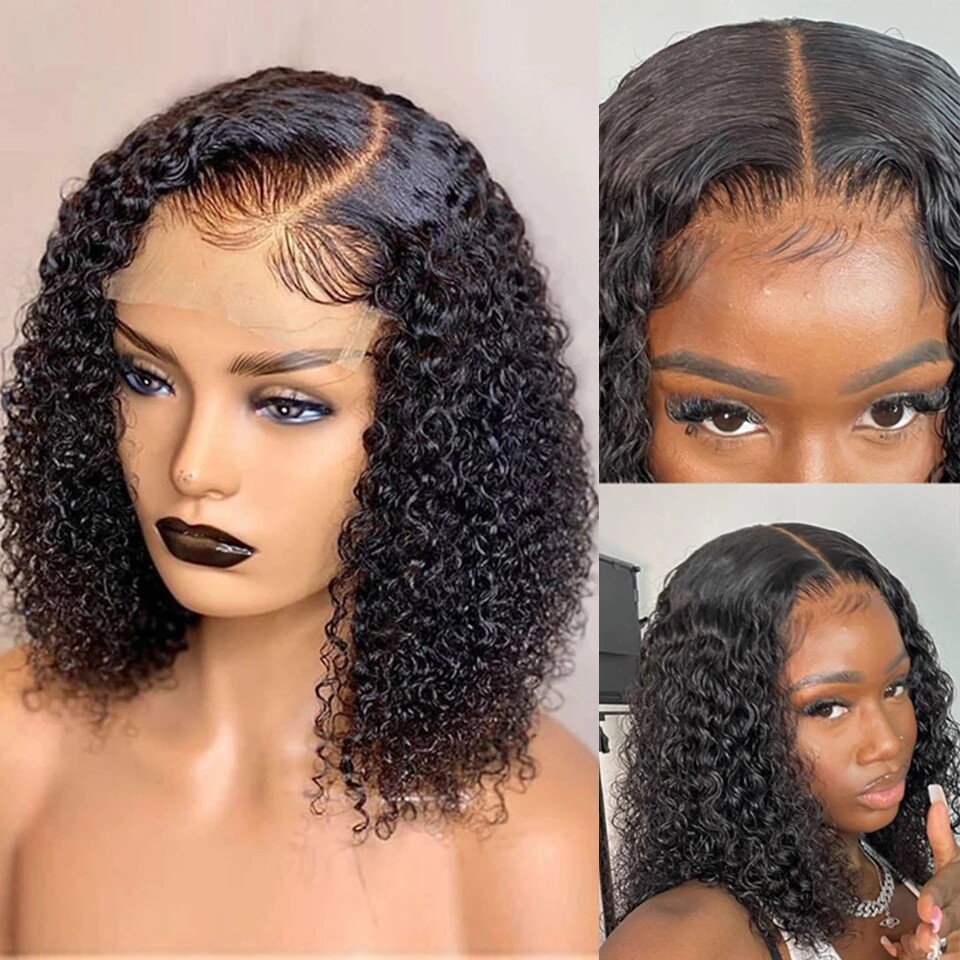 Short Bob Wig Water Wave 4×4 Human Hair Wigs Lace Closure Wigs Natural Black