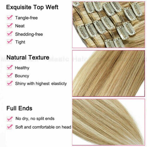 Full Head Clip In Hair Extensions Brazilian Real Human Hair Double Weft Thick