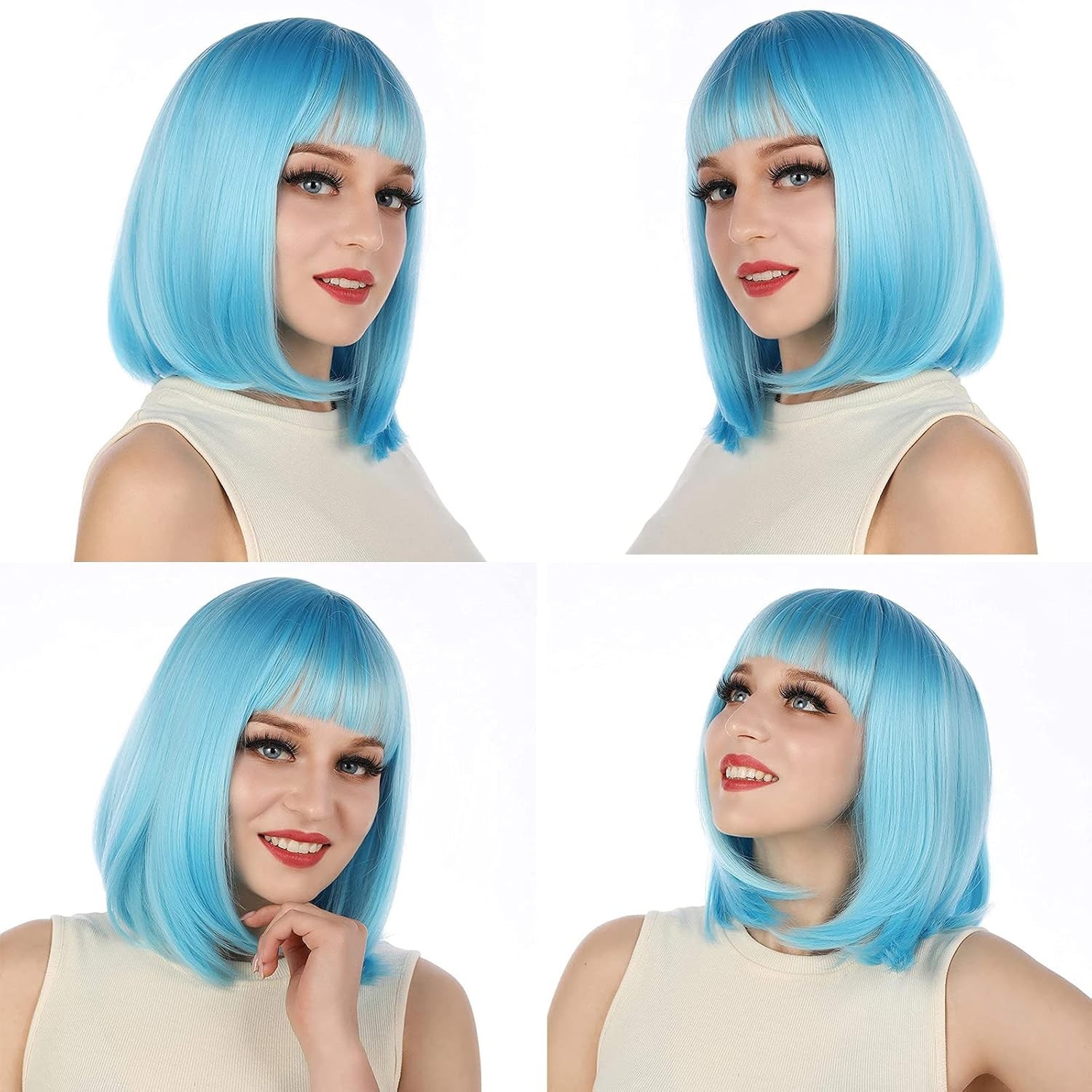 12″ Blue Straight Bob Wig for Women Cosplay Party 163E206613
