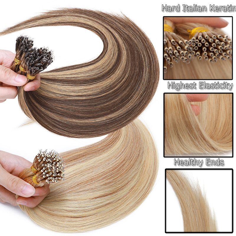 THICK 1G/S Nano Ring Tip Micro Beads Remy Human Hair Extensions Full Head Blonde