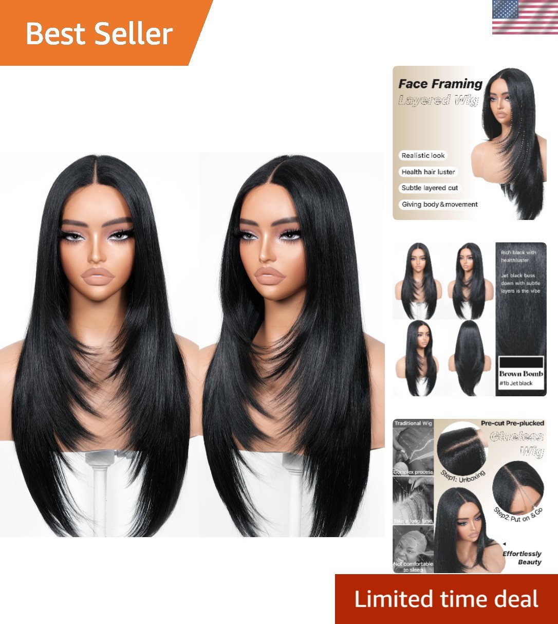 Easy-to-Wear 24-Inch Layered Synthetic Wig with Bangs – Perfect for Beginners