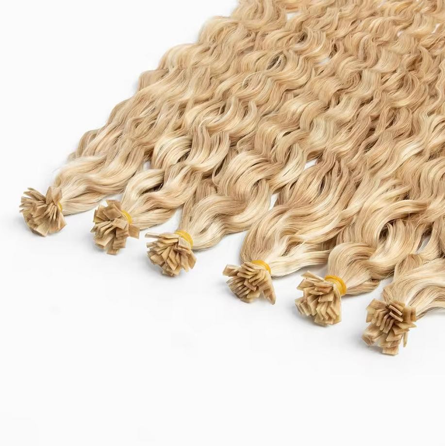 Curly WavyPre Bonded Keratin Fusion Keratin K Tip Human Hair Extensions 100S 70g