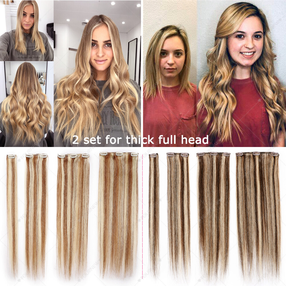 CLEARANCE 100% Human Hair Extensions Clip in Real Remy Hair 8Pcs Full Head Soft