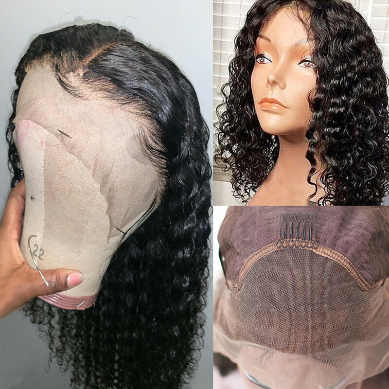 100% Human Hair Wigs Full Lace Deep Wave Wig Brazilian Black Wig Glueless Soft