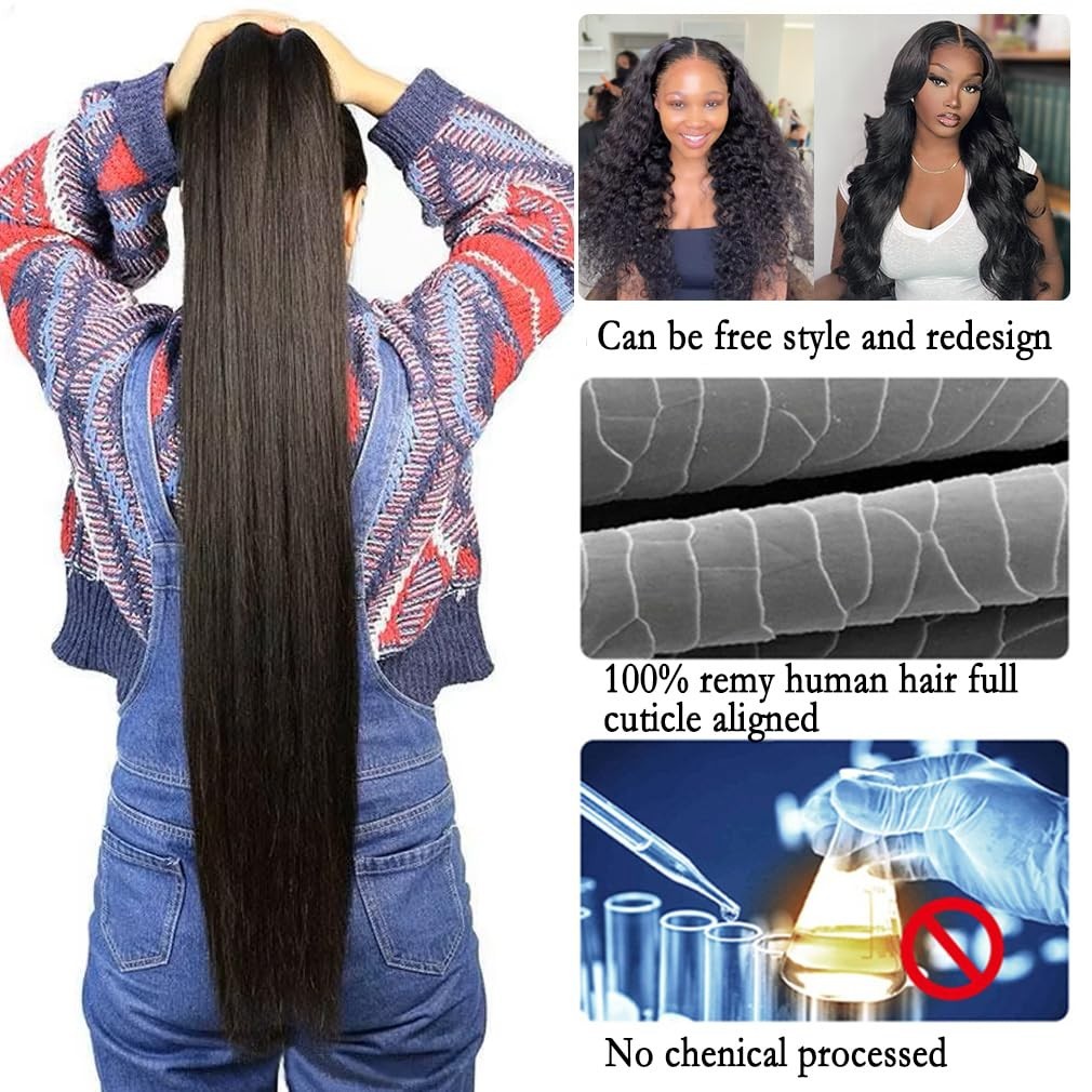 Straight Human Hair Bundles with Closure – 14-20 Inch, Pre-Plucked, Thick Weave