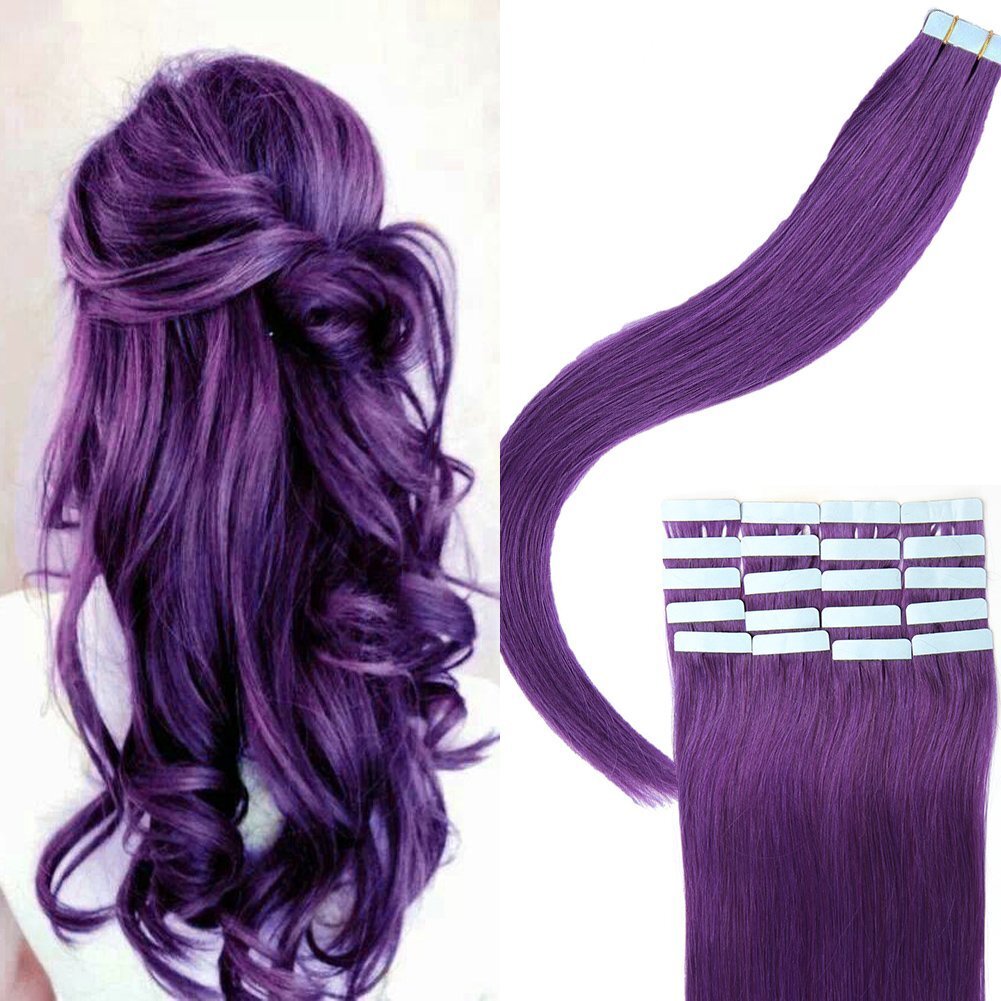Tape In Real Human Hair Extensions Invisible Glue Skin Wefts Full Head Remy Hair