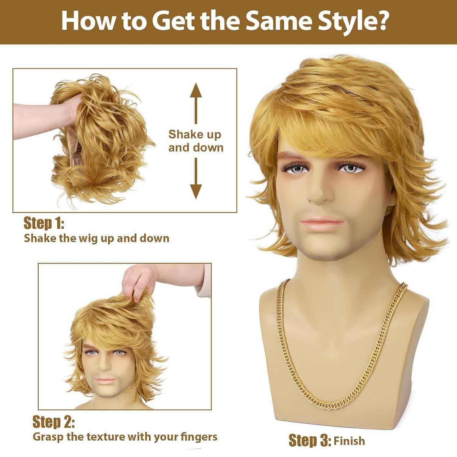 Men’s Short Black Wavy Wig 8in Full Cosplay Heat Resistant Synthetic Party