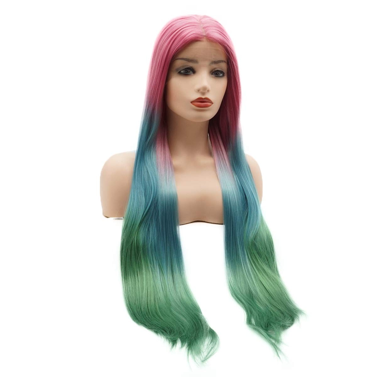 Hair Straight Super Long 28inch Rose Red Root Blue Green Ombre Heavy Density …