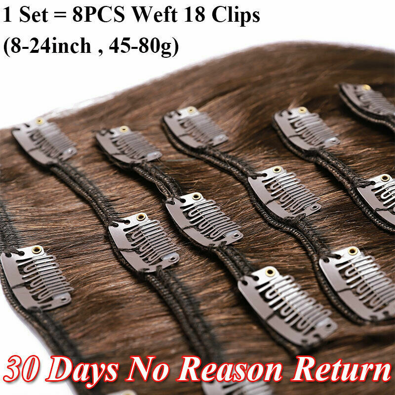 Smooth&Soft 100% Human Hair Extensions 8 Pieces Clip In Real Remy Hair FULL HEAD