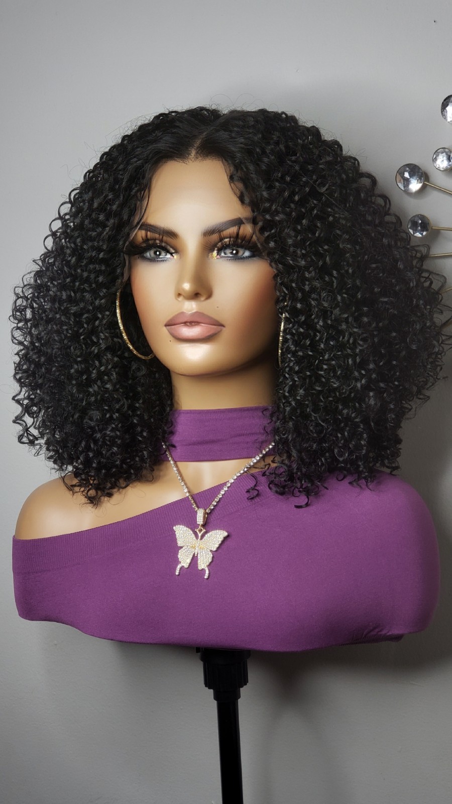New Curly Afro Style Wig Black Y Part Lace Front Wig Womens Hair Wigs